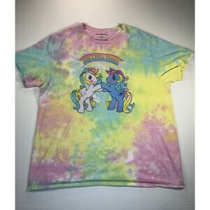 My Little Pony Tie Dye T-Shirt 2X | Rainbow Pastel Unicorns | Retro Graphic Tee